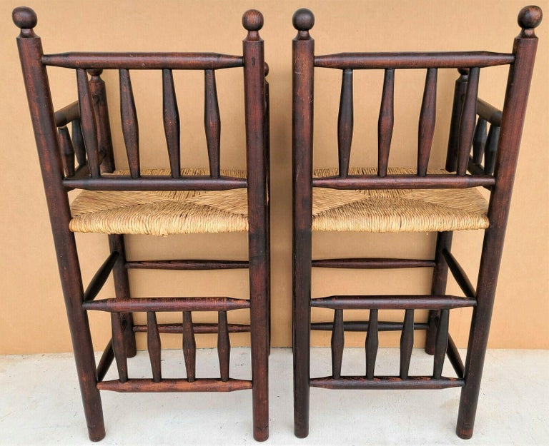 Unknown Vintage French Country Rustic Rush Seat Bar Stools For Sale