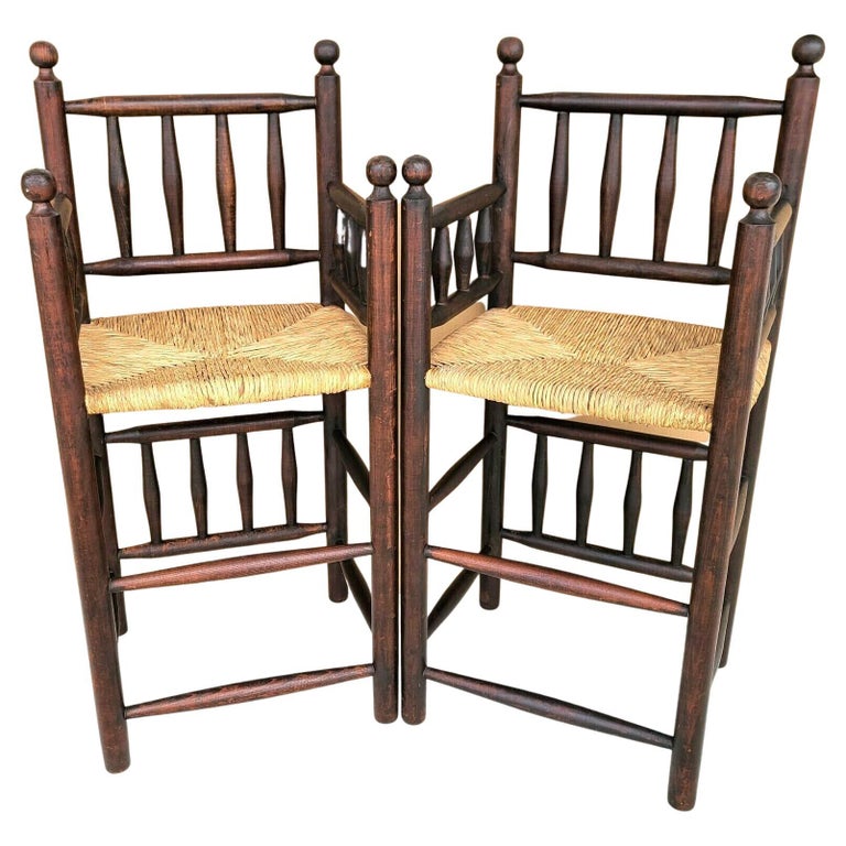 Vintage French Country Rustic Rush Seat Bar Stools For Sale at 1stDibs