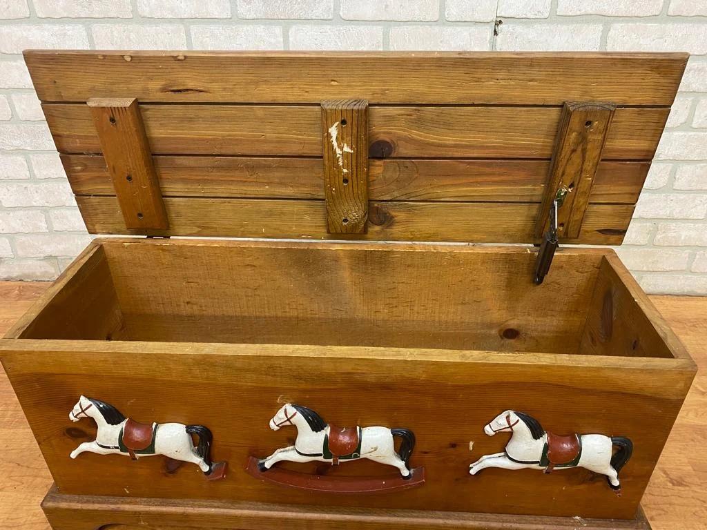 Vintage French Country Style Cedar Rocking Horse Farmhouse Storage Chest For Sale 6