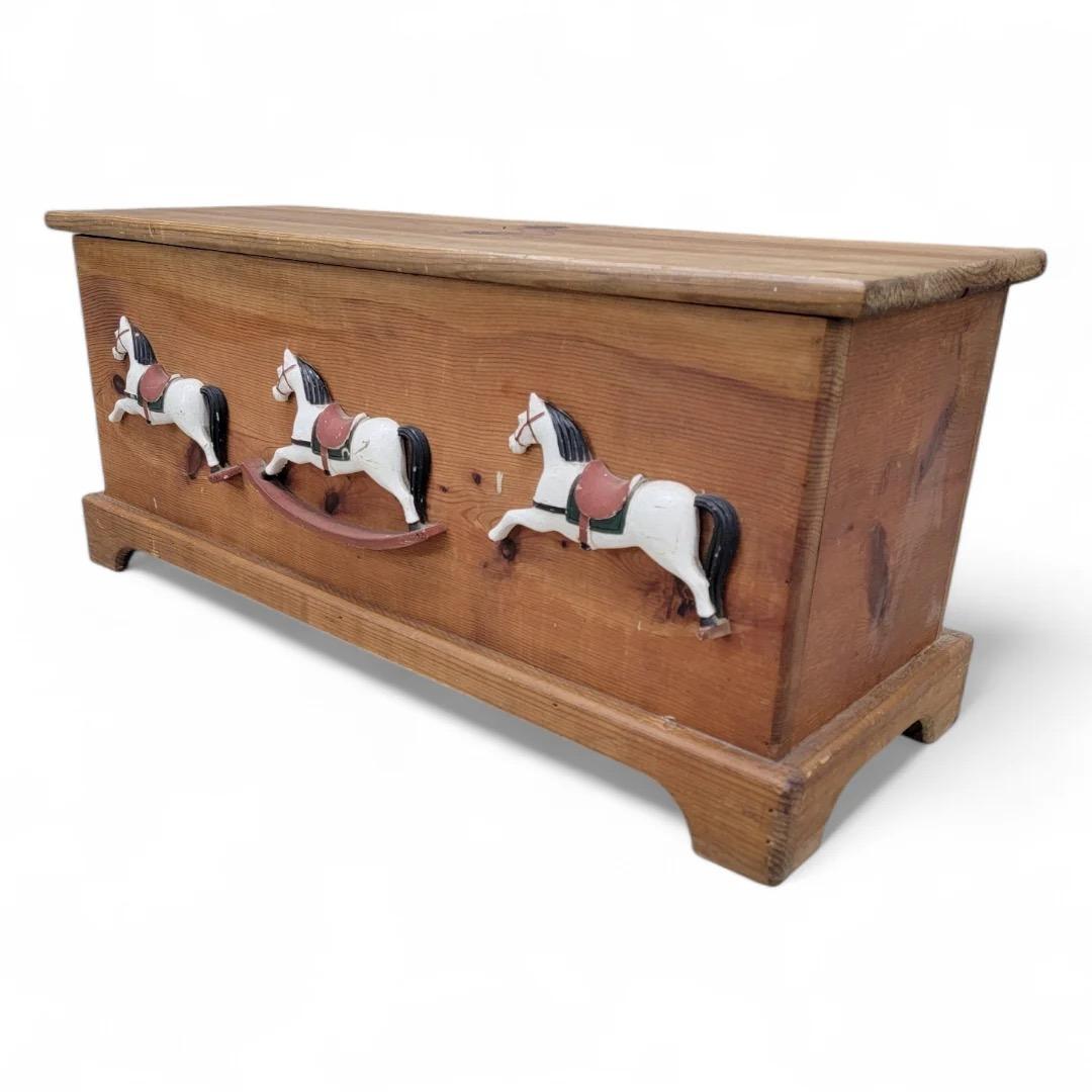 Unknown Vintage French Country Style Cedar Rocking Horse Farmhouse Storage Chest For Sale