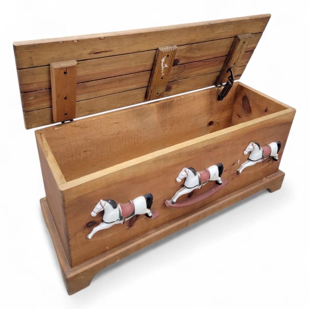 20th Century Vintage French Country Style Cedar Rocking Horse Farmhouse Storage Chest For Sale