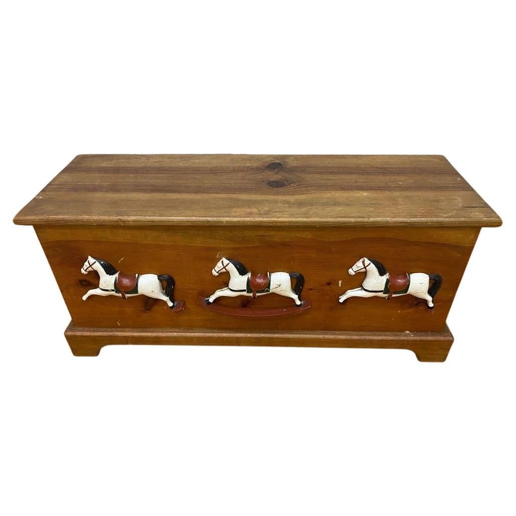 Vintage French Country Style Cedar Rocking Horse Farmhouse Storage Chest For Sale