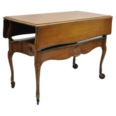 Vintage Französisch Landhausstil Kirsche Holz 2 Schublade Drop Leaf Rolling Serving Cart