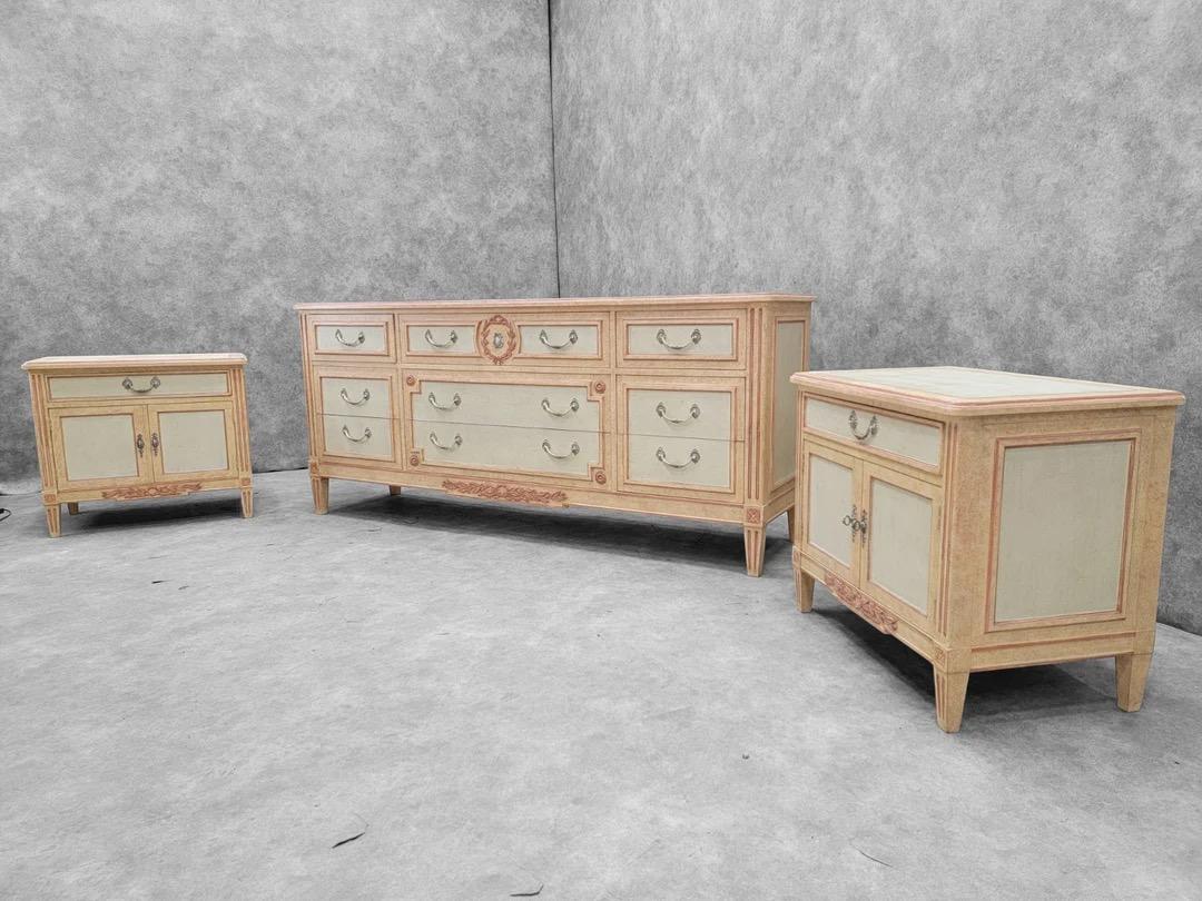 Vintage French Country Style Hand Painted 9 Drawer Dresser By Baker Furniture Co For Sale 1