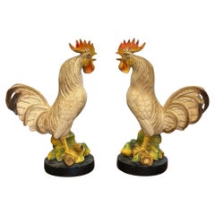 Lámparas grandes de cerámica con forma de gallo, pintadas a mano, de estilo rústico francés vintage
