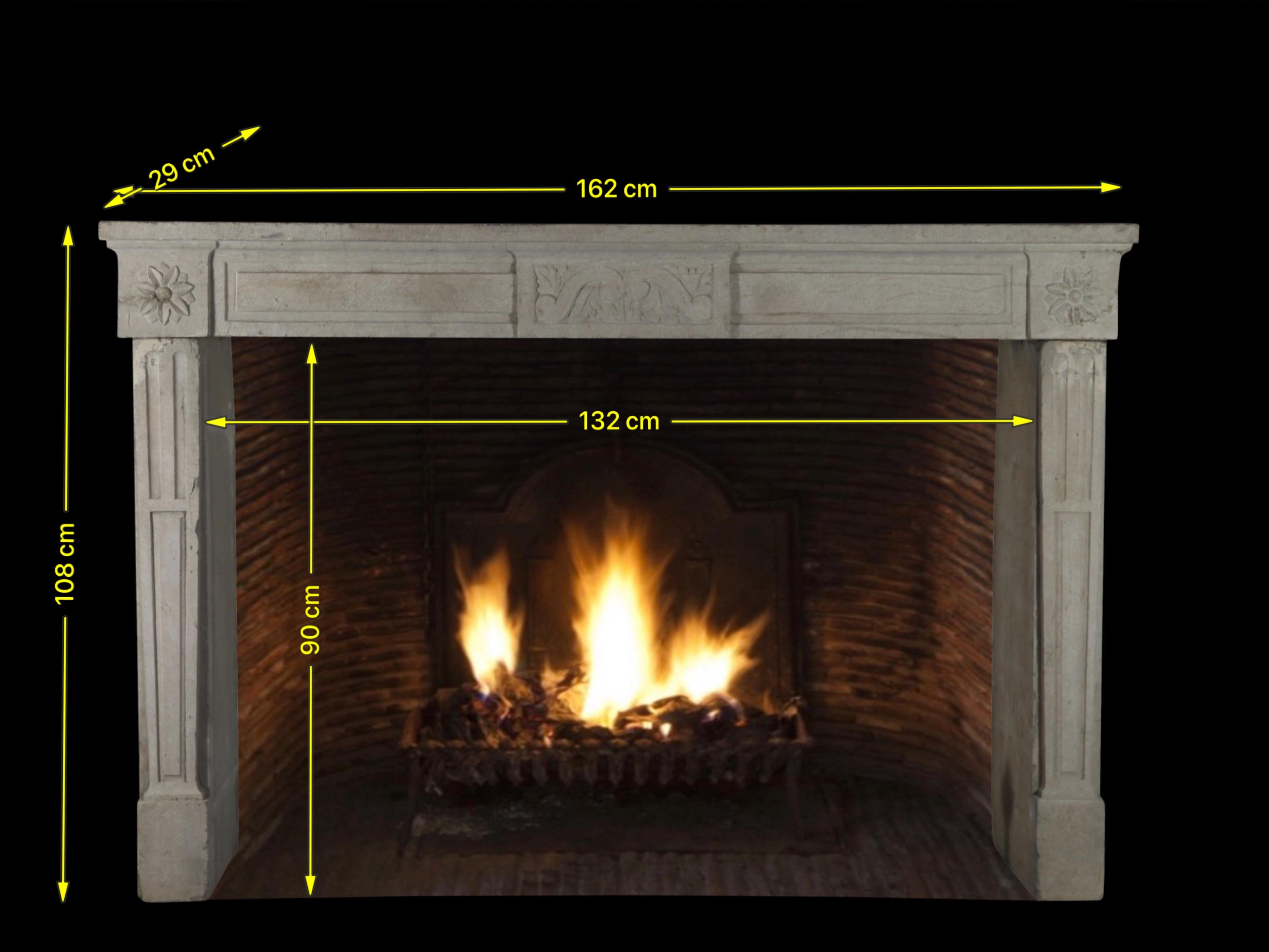 Vintage French Country Style Limestone Fireplace Surround For Sale 3