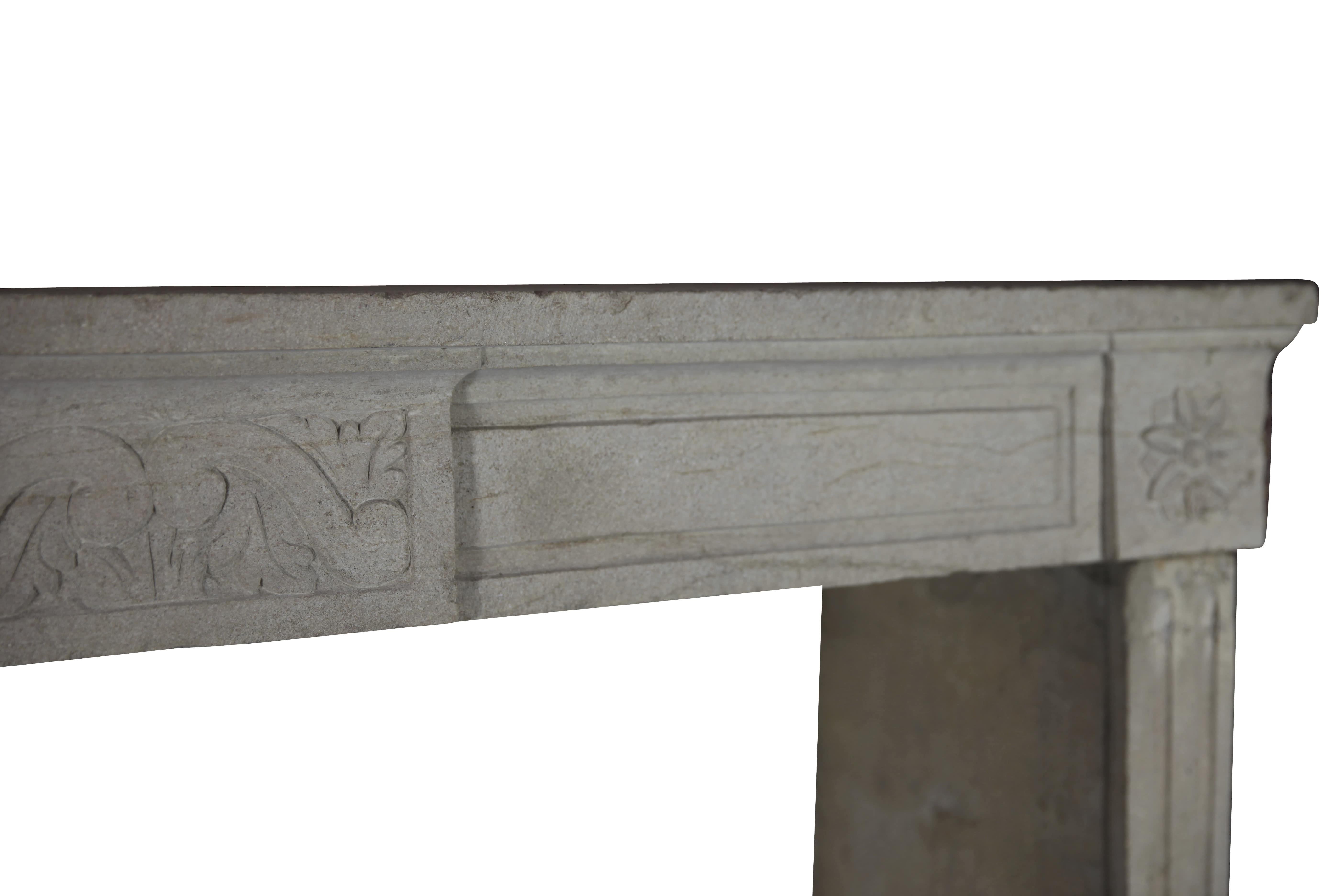 Louis XVI Vintage French Country Style Limestone Fireplace Surround For Sale