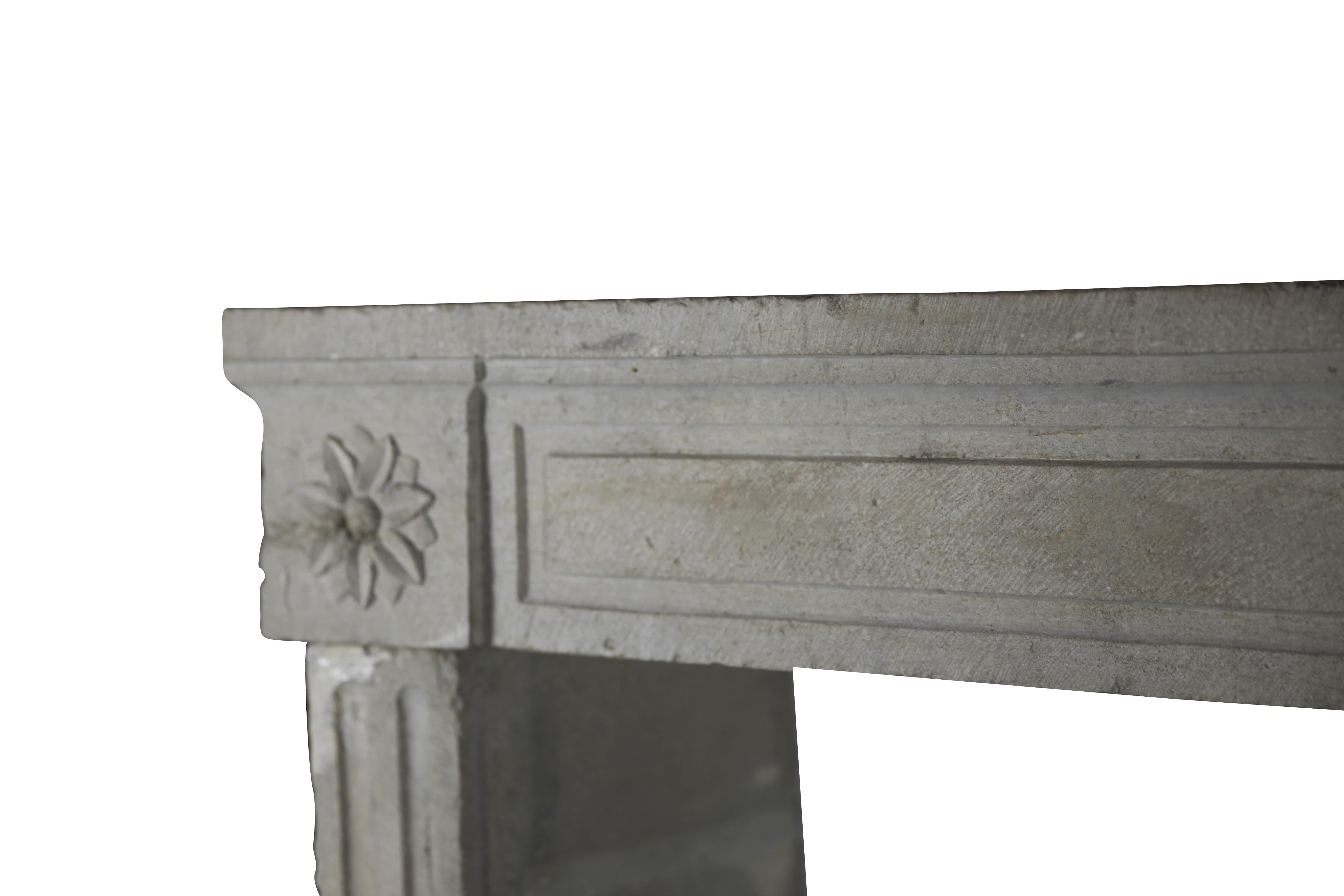 Hand-Carved Vintage French Country Style Limestone Fireplace Surround For Sale