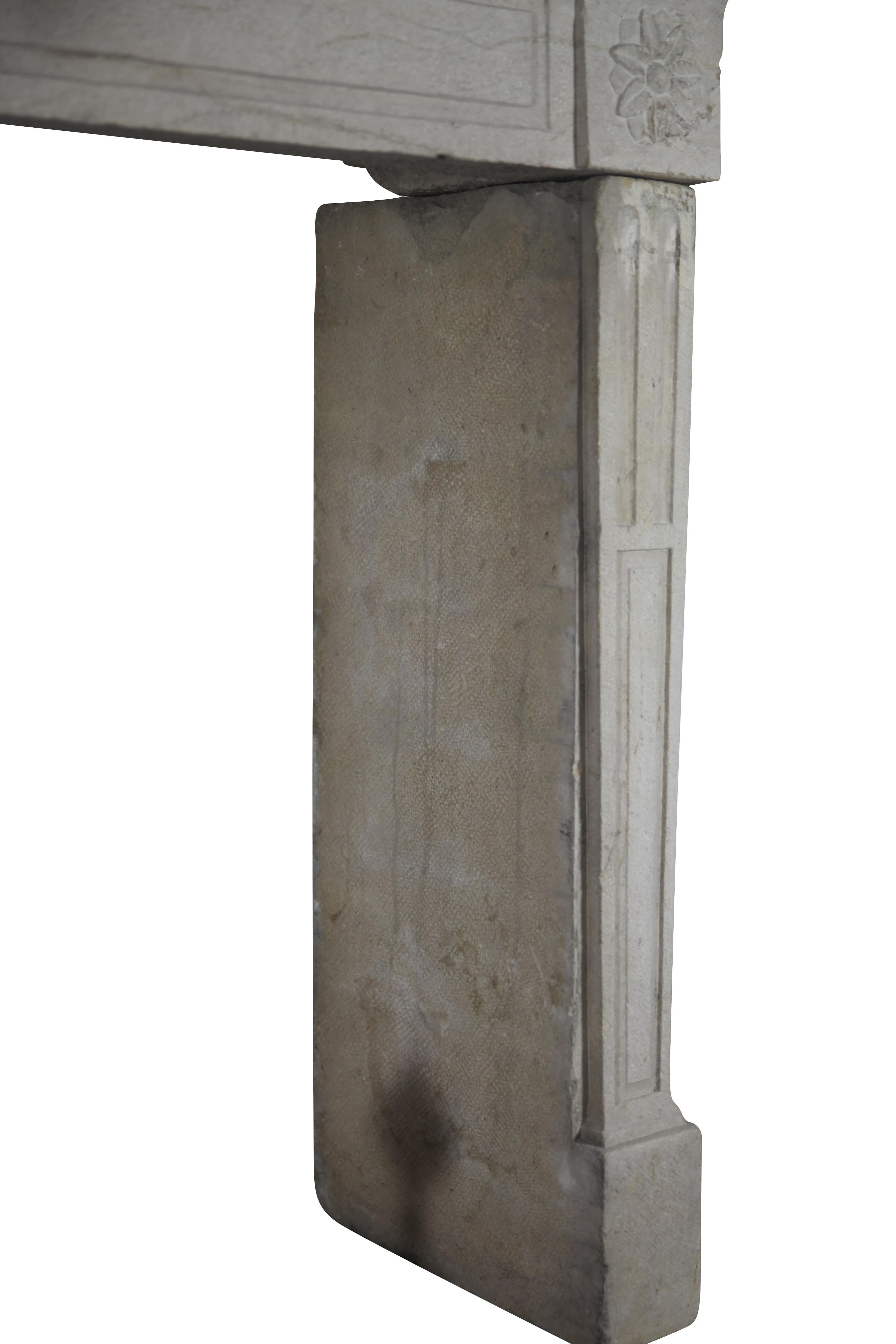 19th Century Vintage French Country Style Limestone Fireplace Surround For Sale