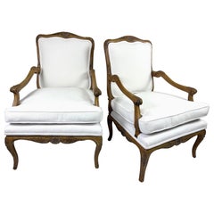 Vintage French country style newly upholstered armchairs/pair