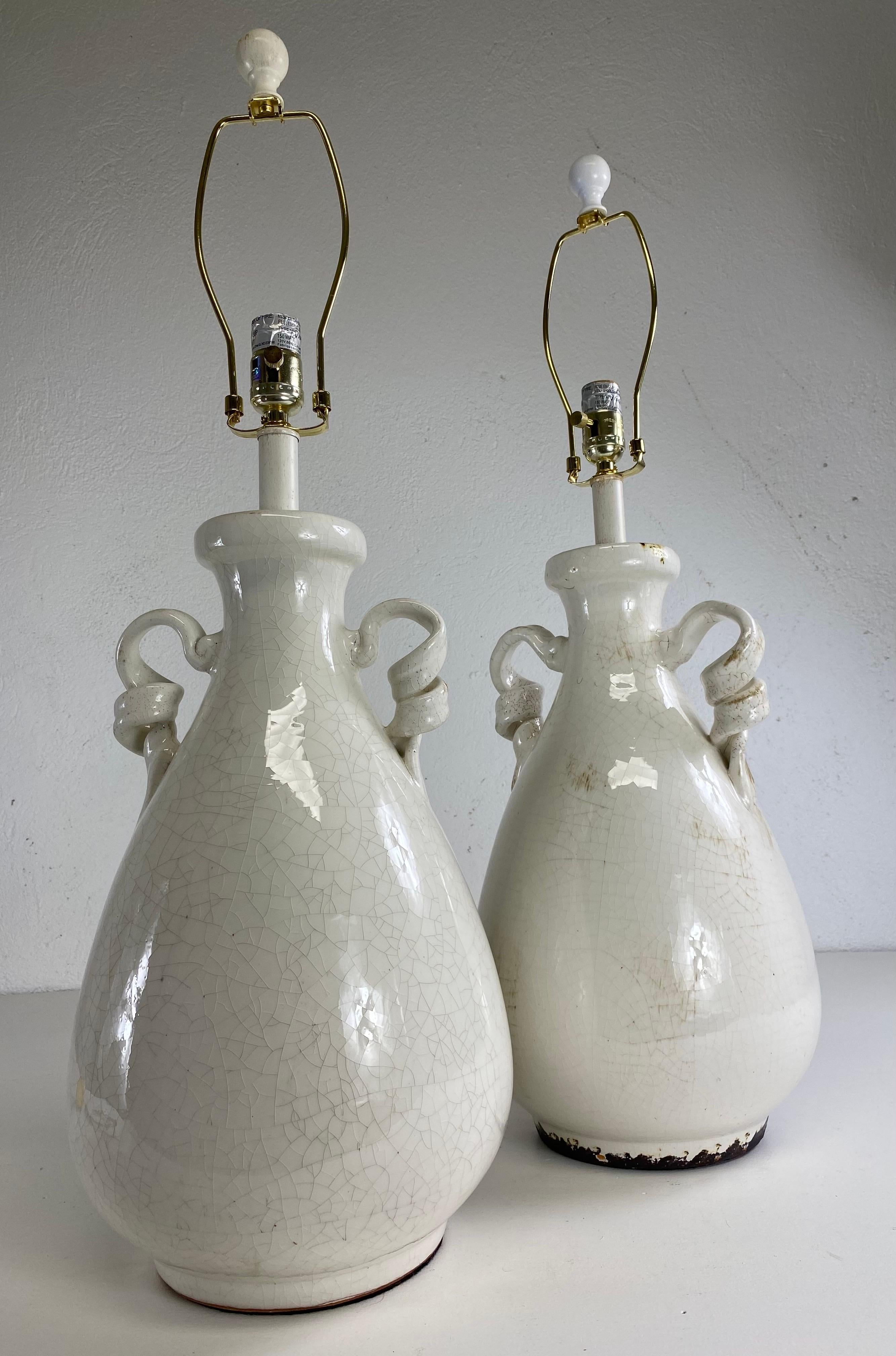 Vintage French country style pottery table lamps/a pair In Good Condition In Allentown, PA
