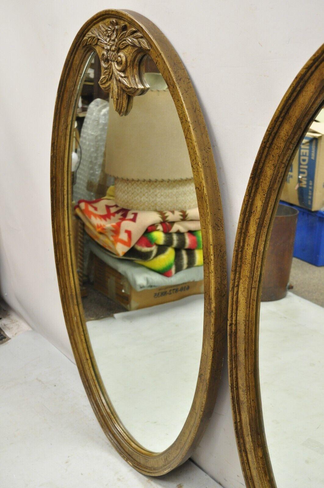 Vintage French Country Style Provincial Oval Wood Frame Wall Mirrors, a Pair In Good Condition In Philadelphia, PA