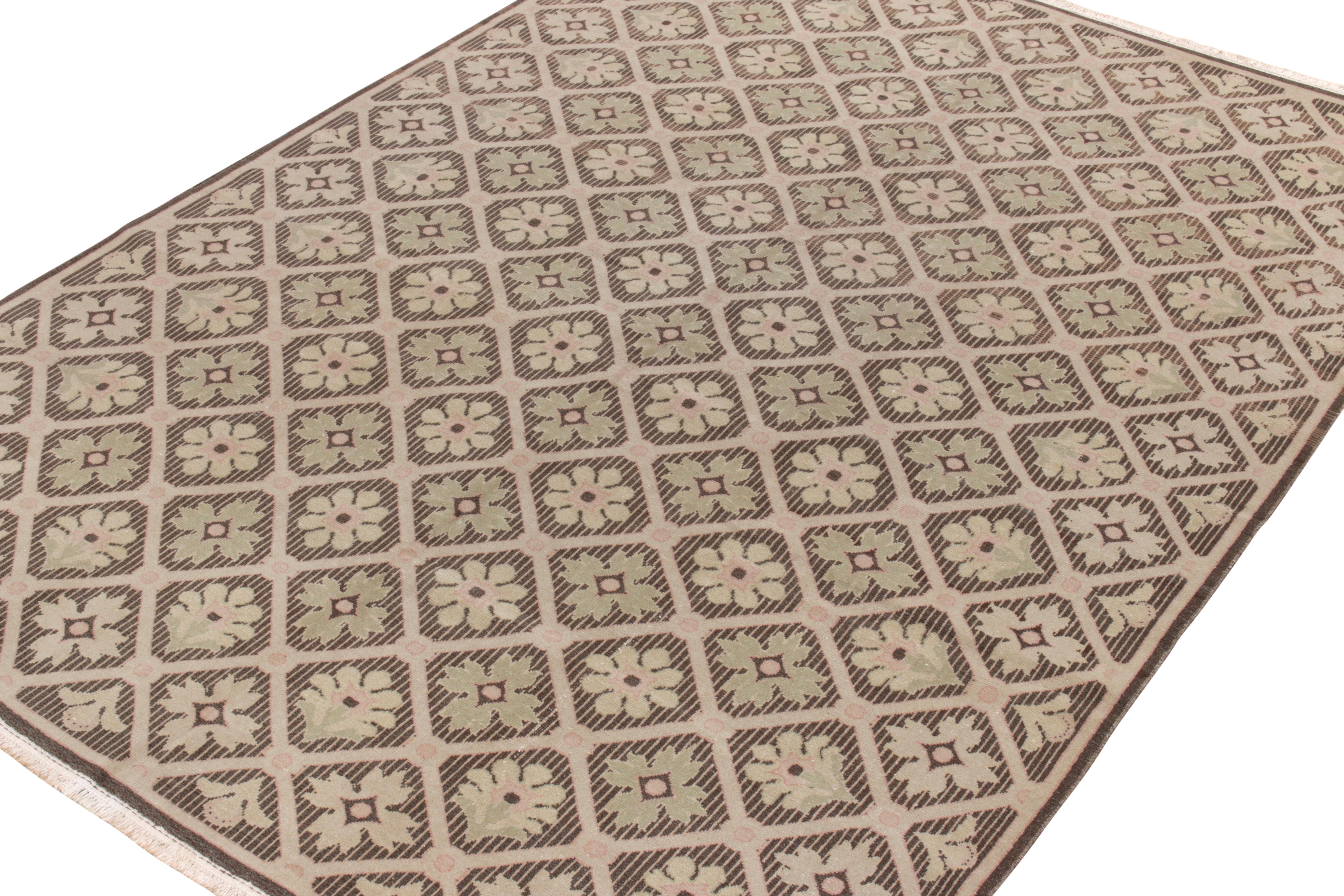 French Provincial Vintage French Country Style Rug in Beige-Brown Floral Pattern by Rug & Kilim For Sale