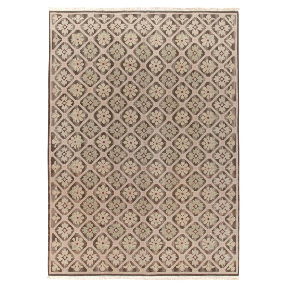 Vintage French Country Style Rug in Beige-Brown Floral Pattern by Rug ...