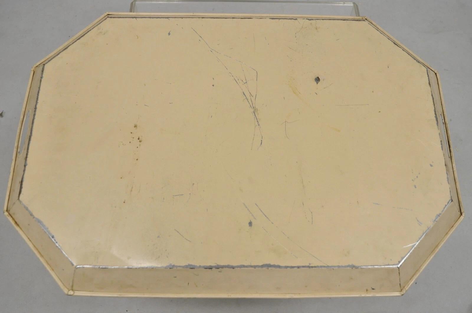 Vintage French Country Tole Metal Hand Painted Serving Platter Butler's Tray en vente 3