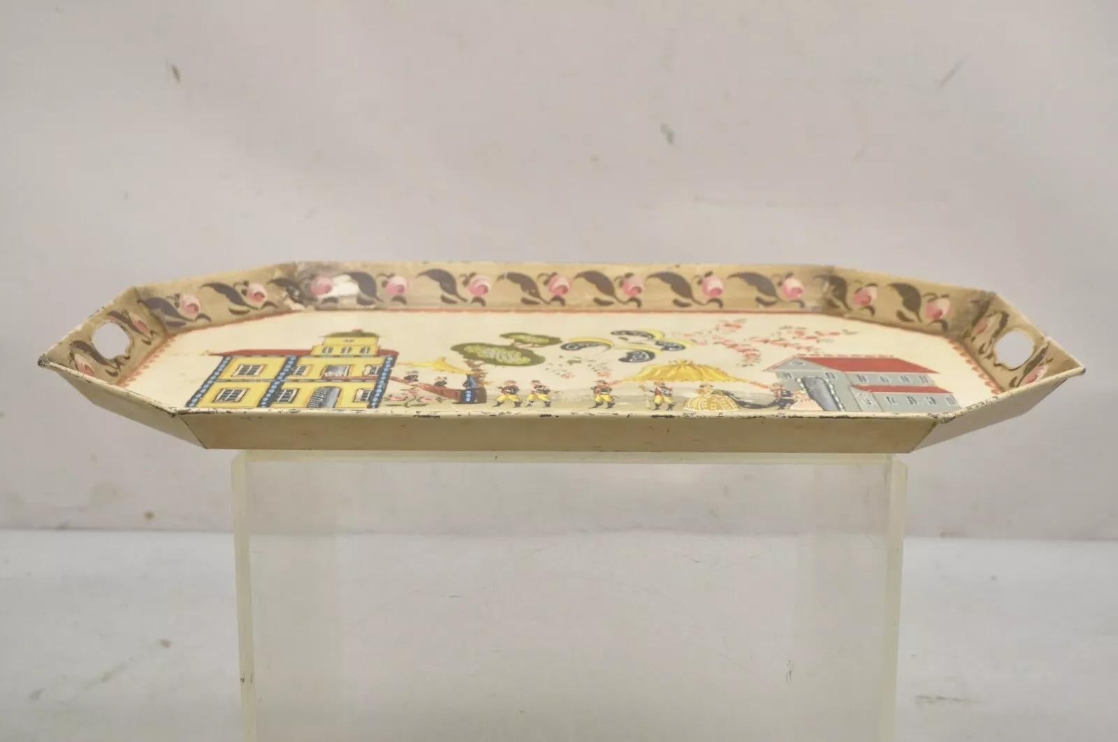Vintage French Country Tole Metal Hand Painted Serving Platter Butler's Tray For Sale 5