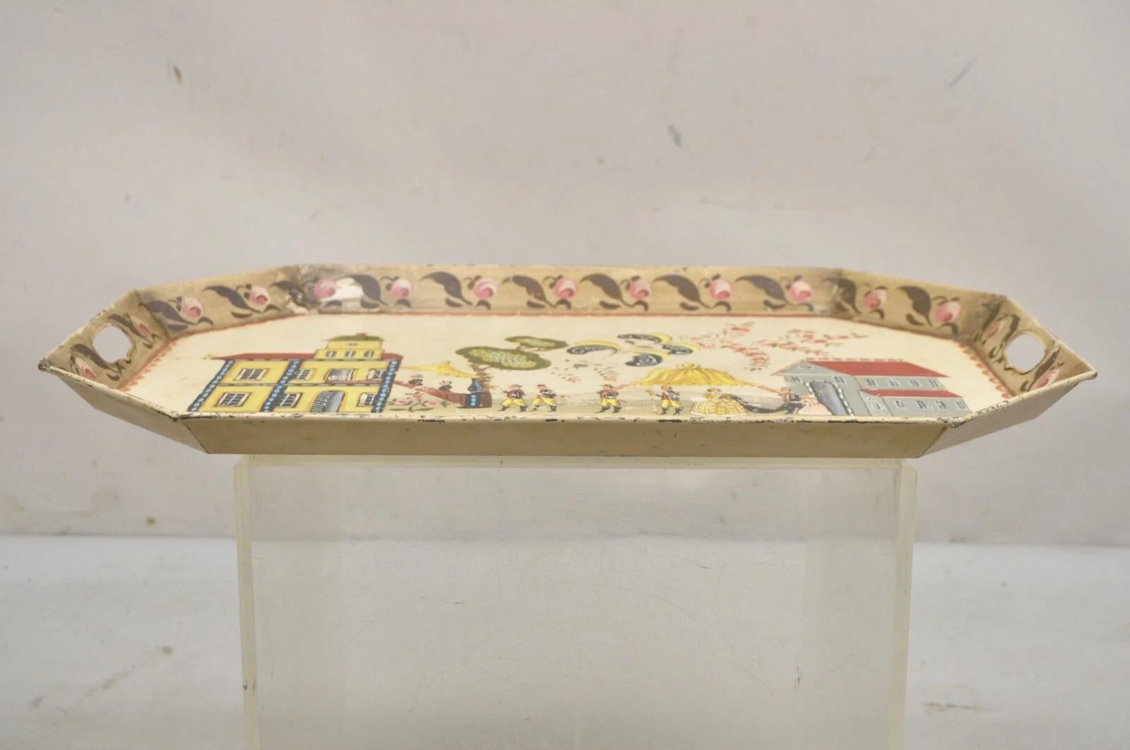 Vintage French Country Tole Metal Hand Painted Serving Platter Butler's Tray en vente 4