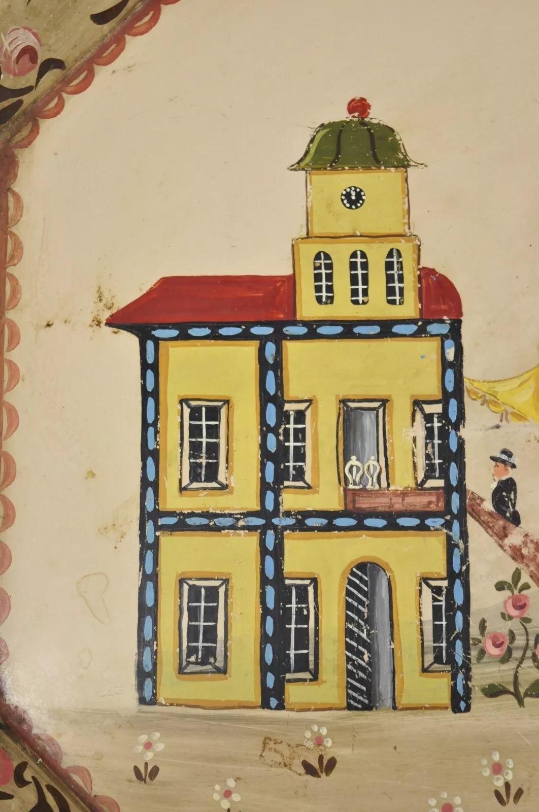 Vintage French Country Tole Metal Hand Painted Serving Platter Butler's Tray For Sale 3