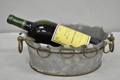 Vintage French Country Tole Zinc Metal Cachepot Planter Pot Made in Portugal