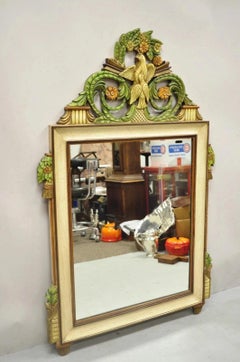 Vintage French Country Victorian Style Bird & Flower Carved Cream Wall Mirror