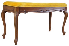Vintage French Country Walnut Piano Storage Bench Foyer Window Tufted Seat