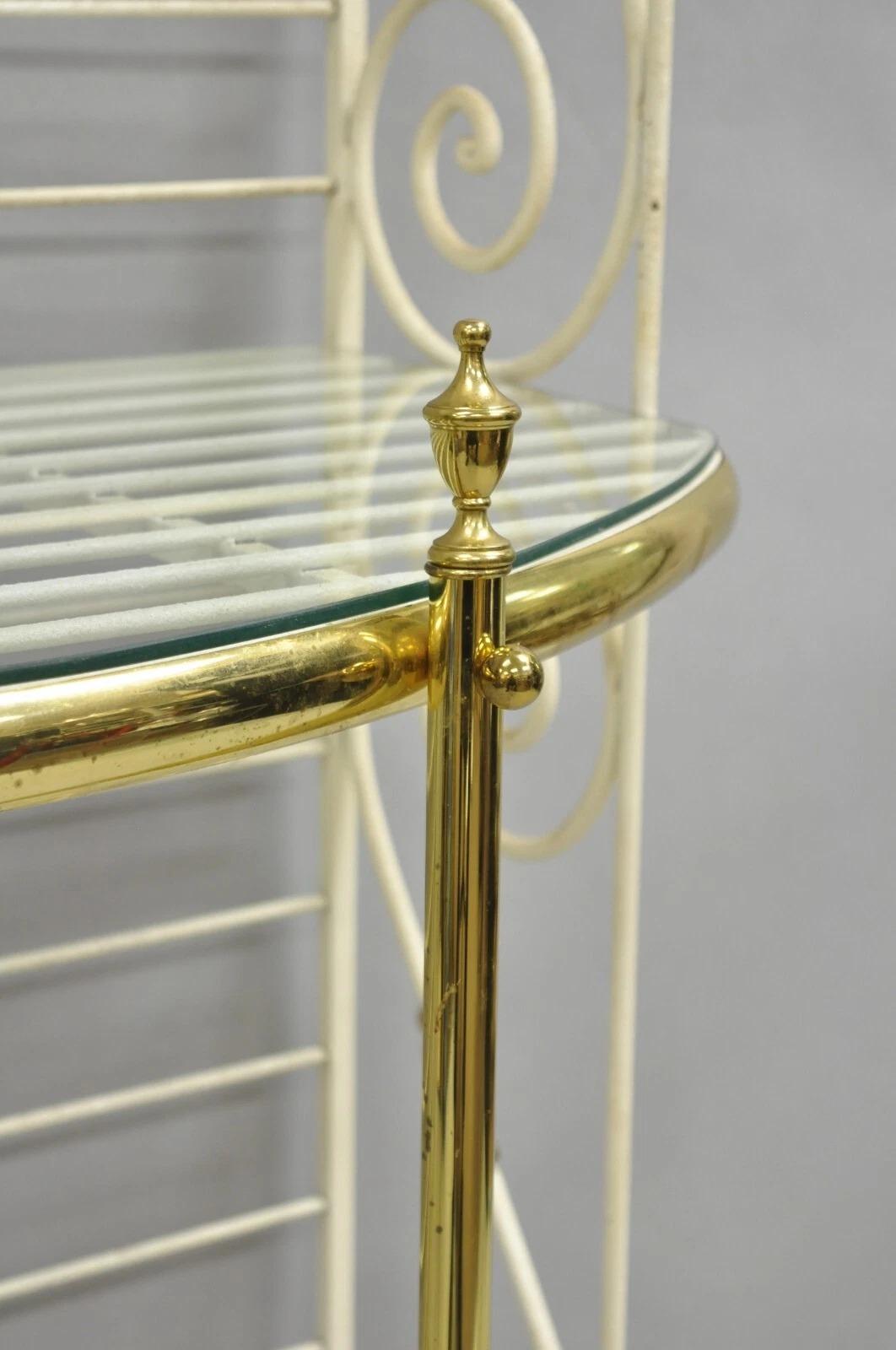 Vintage French Country White Wrought Iron & Brass 3 Tier Pastry Bakers Rack in vendita 3