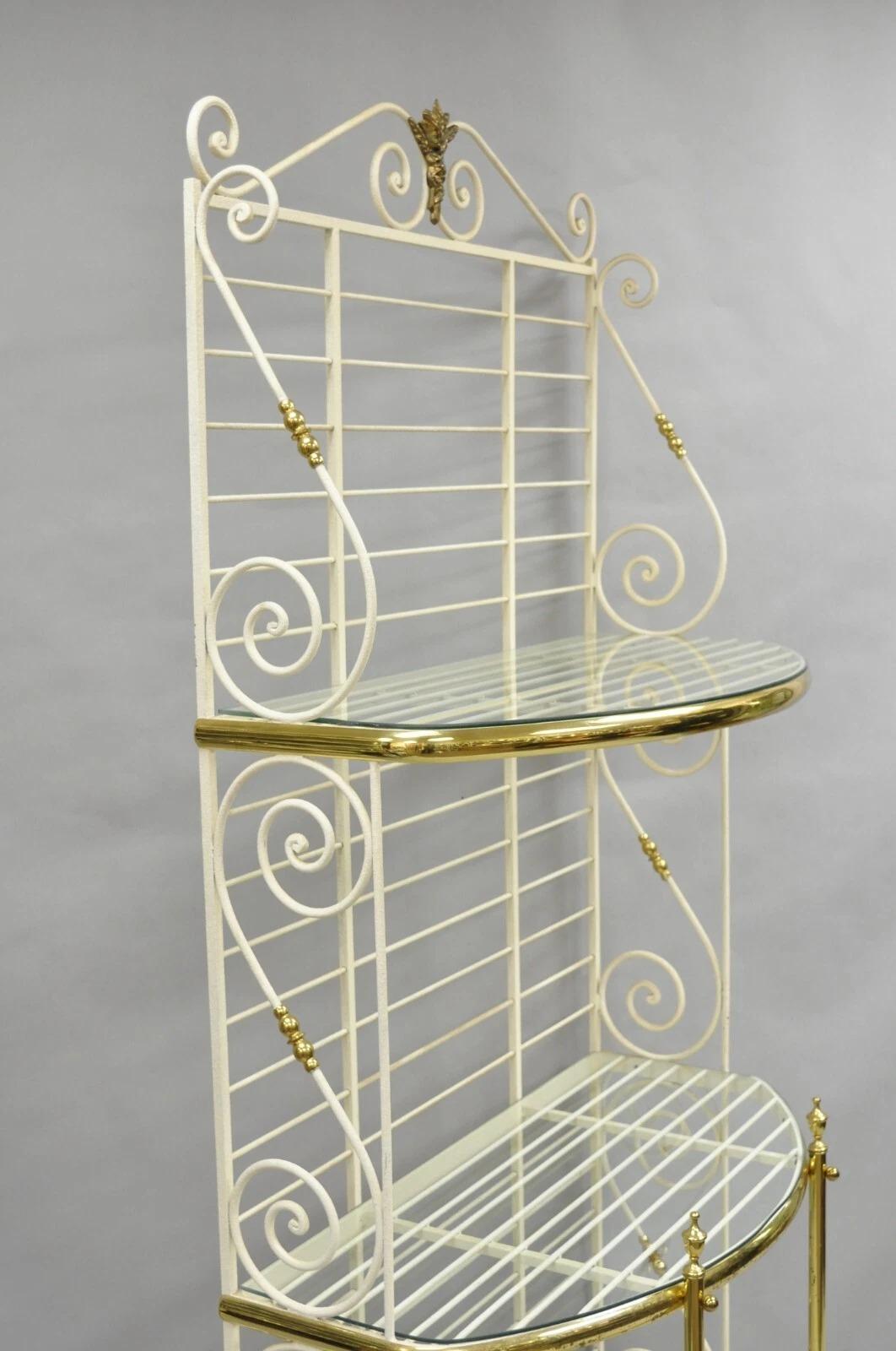 Vintage French Country White Wrought Iron & Brass 3 Tier Pastry Bakers Rack in vendita 5