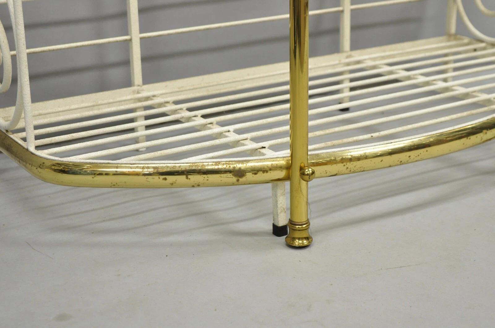 Vintage French Country White Wrought Iron & Brass 3 Tier Pastry Bakers Rack in vendita 2