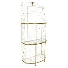 Vintage French Country White Wrought Iron & Brass 3 Tier Pastry Bakers Rack