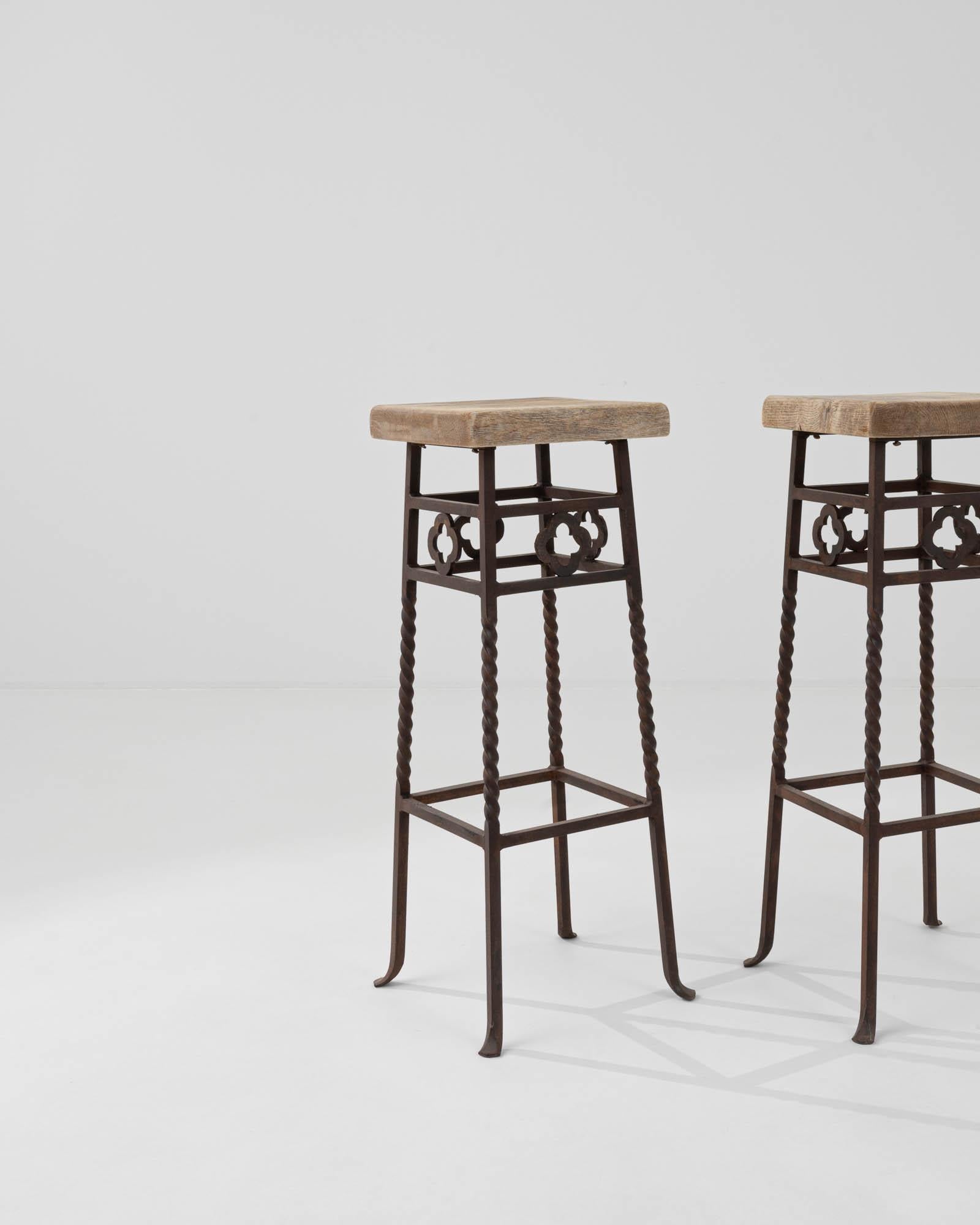 Vintage French Country Wrought Iron Bar Stools, a Pair For Sale 6