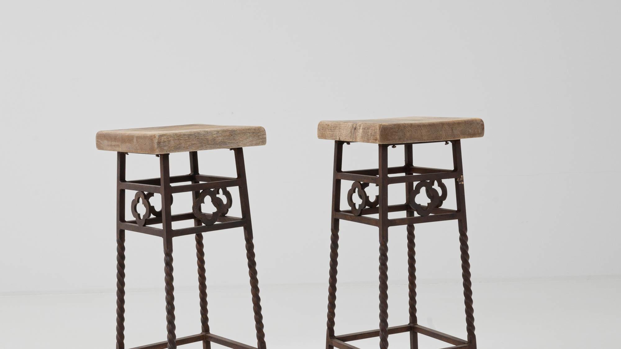 Vintage French Country Wrought Iron Bar Stools, a Pair For Sale 7