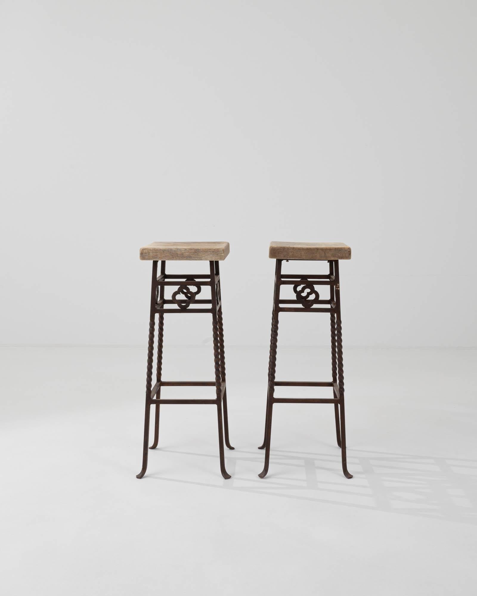 Vintage French Country Wrought Iron Bar Stools, a Pair For Sale 1