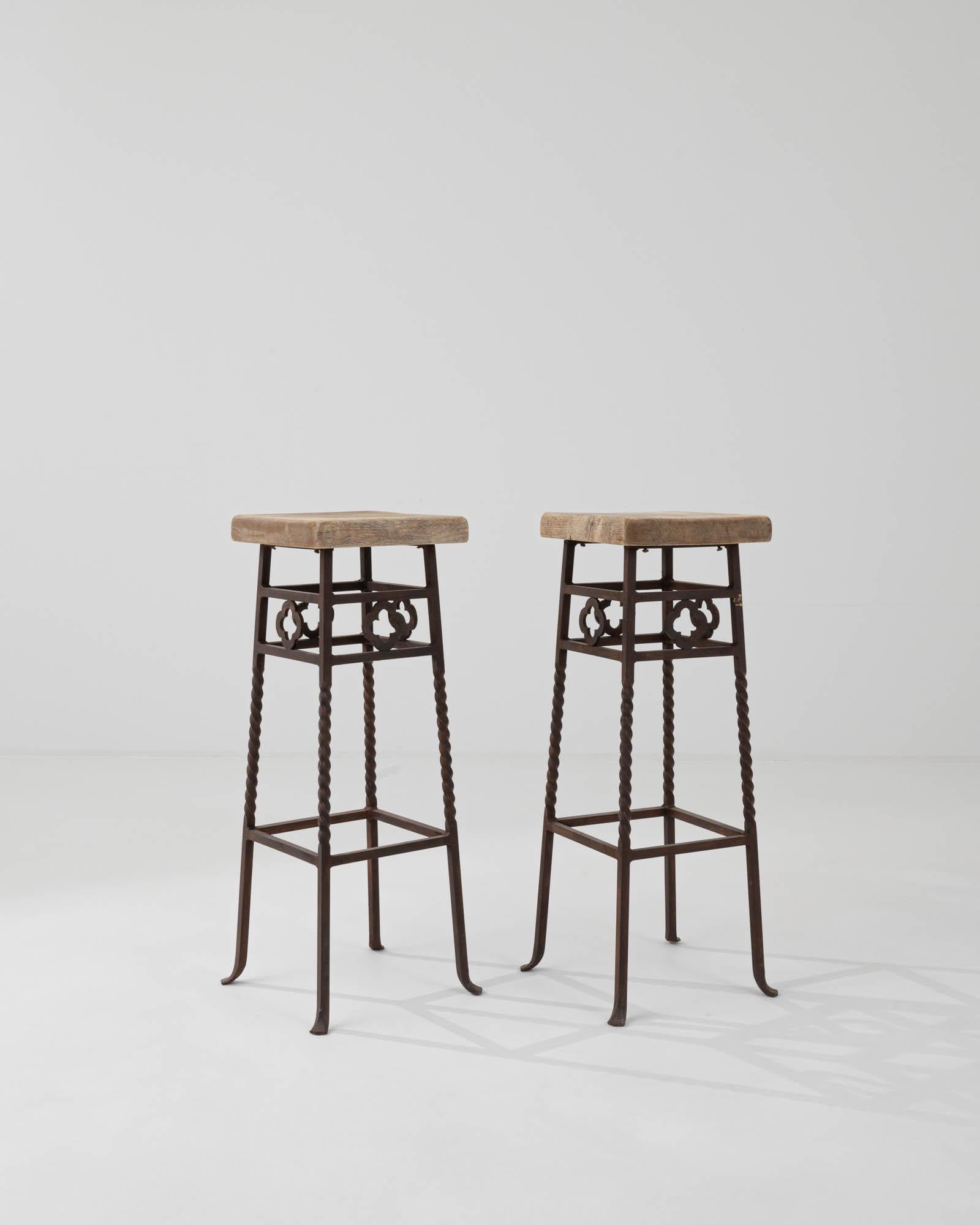 Vintage French Country Wrought Iron Bar Stools, a Pair For Sale 4
