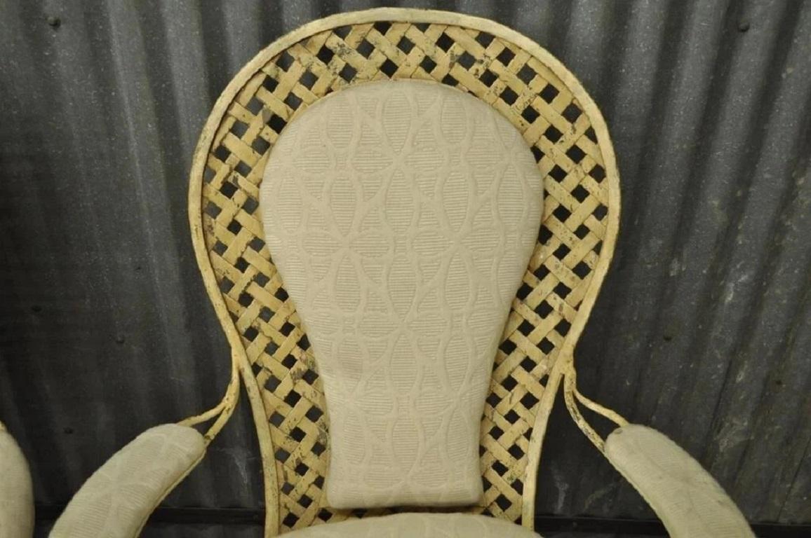 Other Vintage French Country Wrought Iron Lattice Scrolling Arm Chairs (A) - Pair For Sale