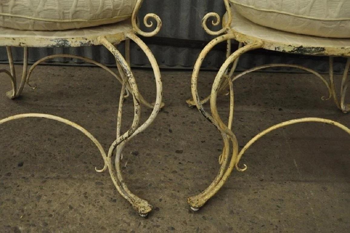 20th Century Vintage French Country Wrought Iron Lattice Scrolling Arm Chairs (A) - Pair For Sale