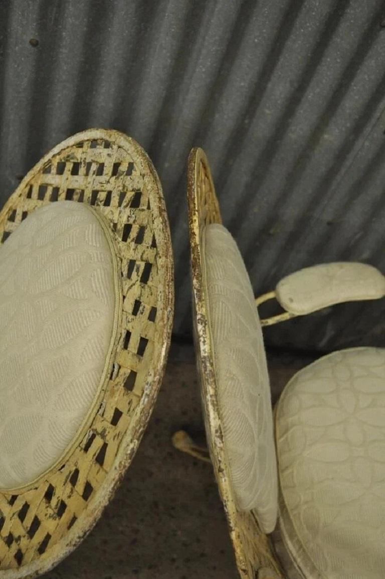 Vintage French Country Wrought Iron Lattice Scrolling Arm Chairs (A) - Pair For Sale 1