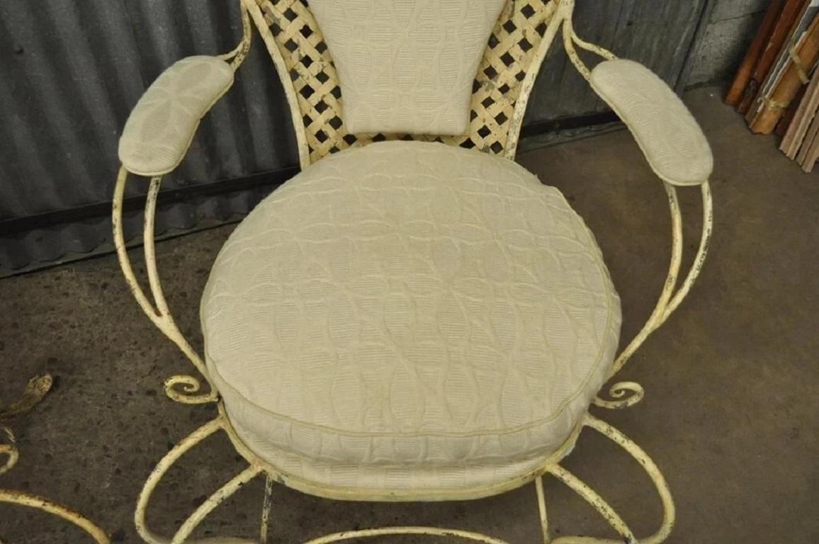 Inconnu Vintage French Country Wrought Iron Lattice Scrolling Arm Chairs (B) - Pair en vente
