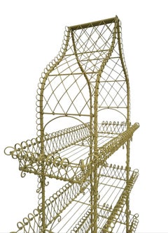 Vintage French Country Yellow Palm Beach Regency Pagoda Bakers Rack Plant Stand