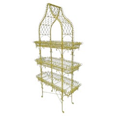 Vintage French Country Yellow Palm Beach Regency Pagoda Bakers Rack Plant Stand