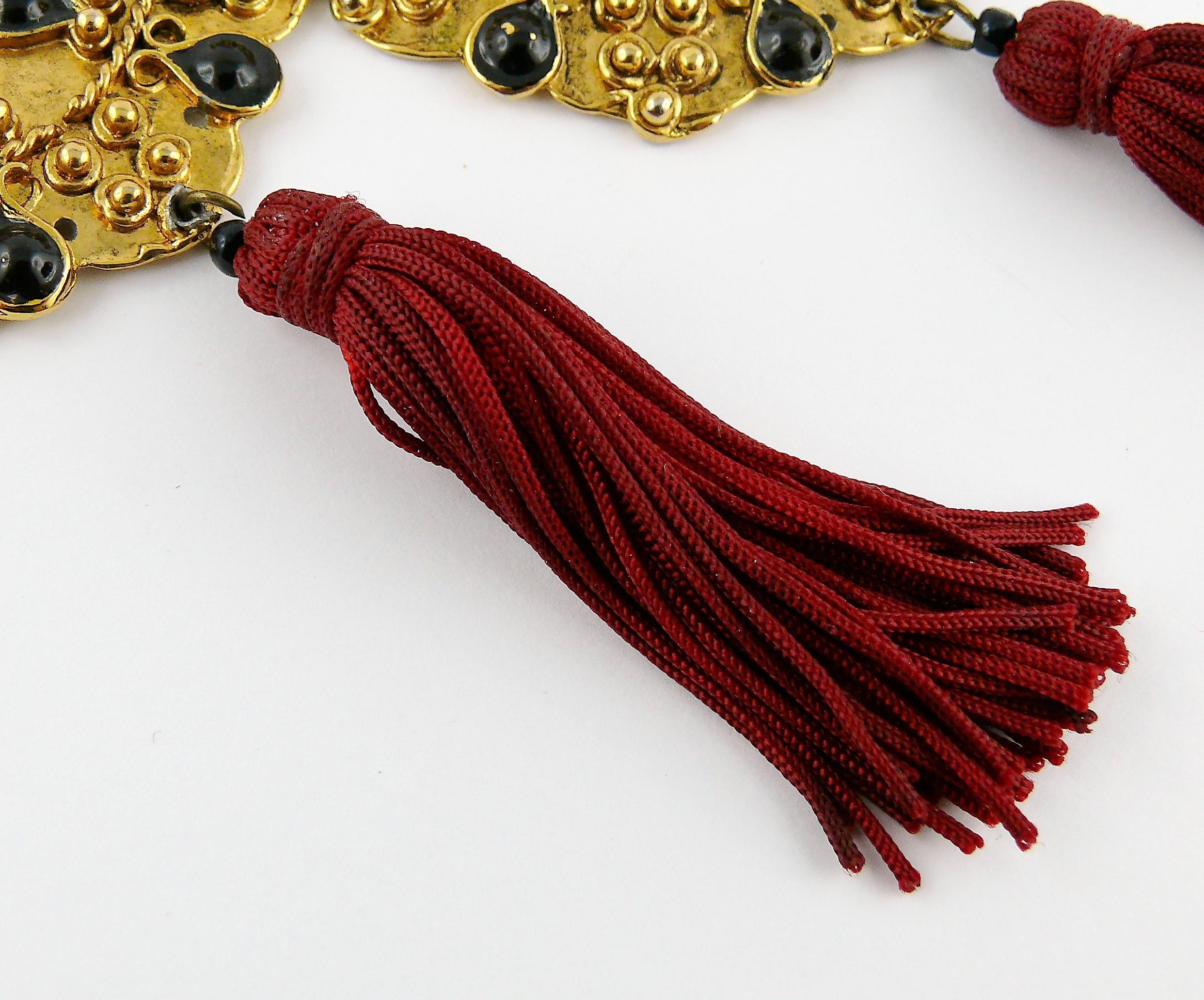 Vintage French Couture Asian Inspired Shoulder Duster Tassel Dangling Earrings For Sale 3