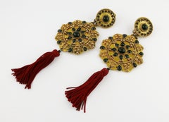 Vintage French Couture Asian Inspired Shoulder Duster Tassel Dangling Earrings