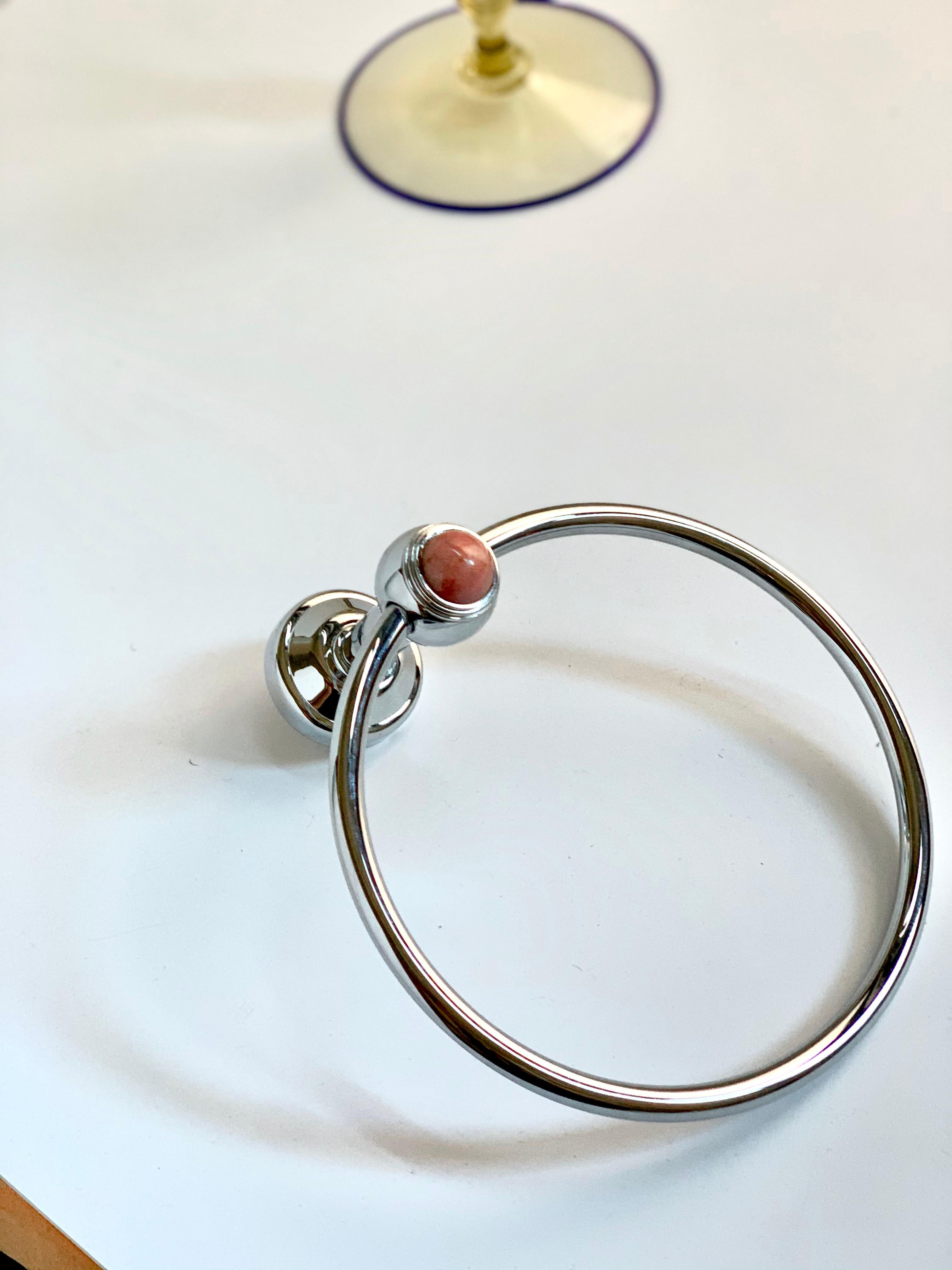 20th Century Vintage French Couture Chromed Bronze & Pink Onyx Towel Ring by Serdaneli Paris For Sale