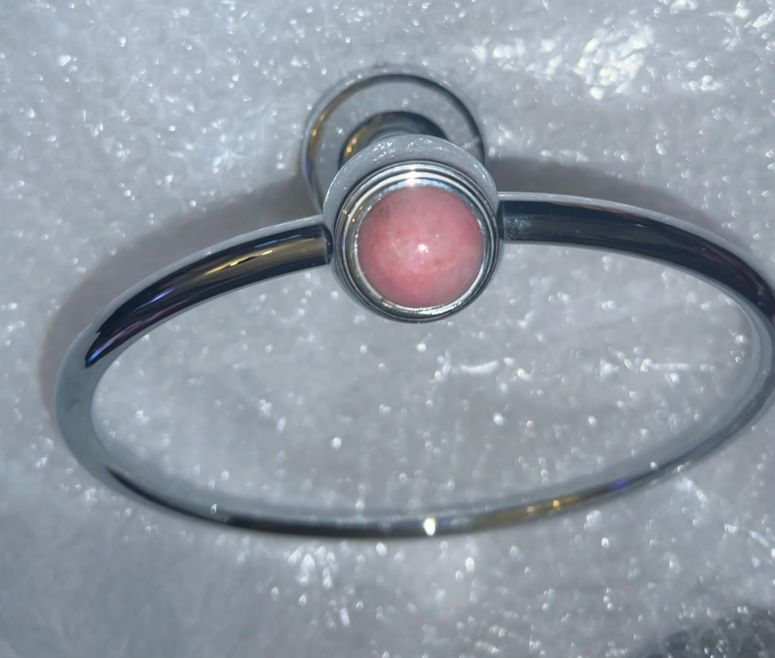 Vintage French Couture Chromed Bronze & Pink Onyx Towel Ring by Serdaneli Paris For Sale 1