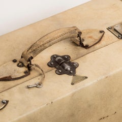 Vintage French Cream Leather or Vellum Lavoët Cube Shaped Suitcase or Valise