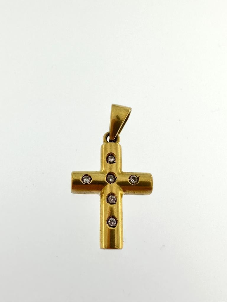 Croix française vintage en or jaune 18 carats avec diamants Bon état - En vente à Esch sur Alzette, Esch-sur-Alzette