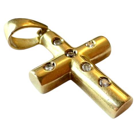 Vintage French Cross 18 Karat Yellow Gold with Diamonds For Sale