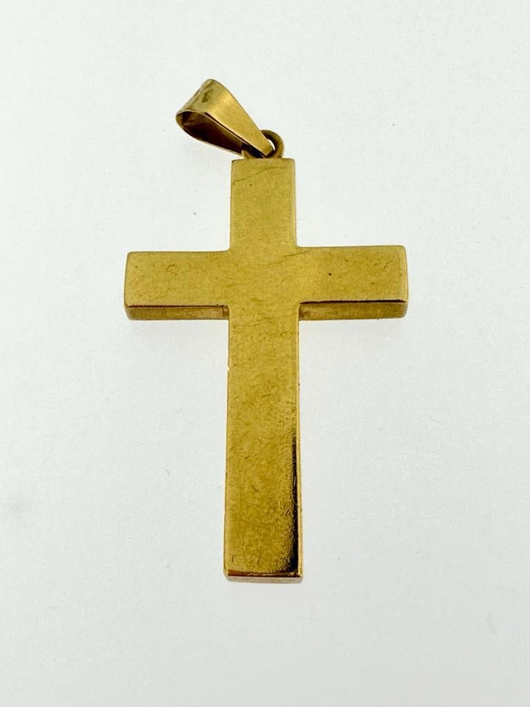 Vintage French Cross 18 Karat Yellow Gold with Leaves Motifs For Sale 1