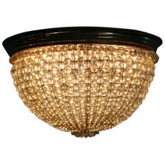 Vintage French Crystal and Brass Dome Form Flush Mount Chandelier, circa 1950