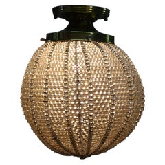 Vintage French Crystal and Brass Globe Form Flush Mount Chandelier, circa 1950
