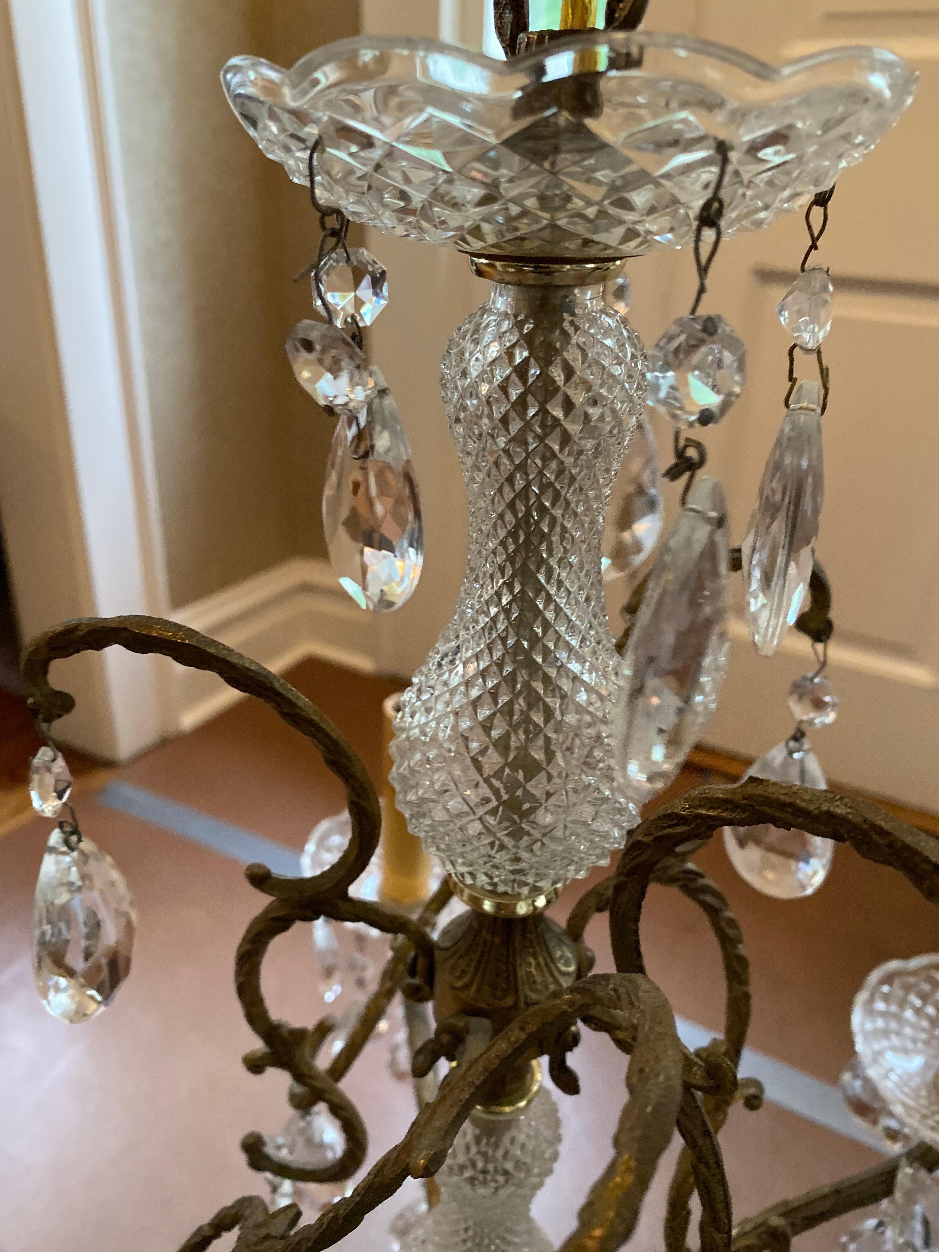 Vintage French Crystal and Bronze Chandelier from Marche Aux Puces, Paris For Sale 4